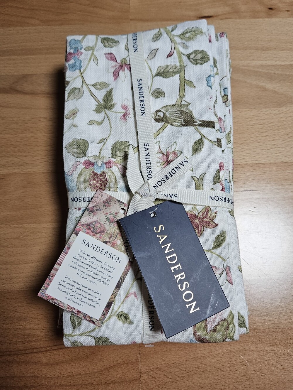 Sanderson Napkins (8) Arils Garden Floral Birds 100% Cotton